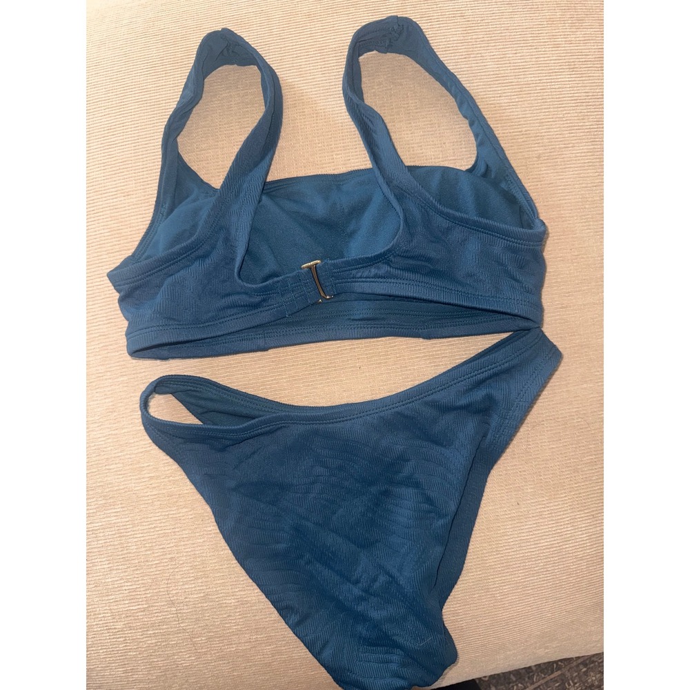 Shade & Shore Teal Blue Ribbed Textured Bikini Set Square Neck XS 0-2 - Picture 2 of 5
